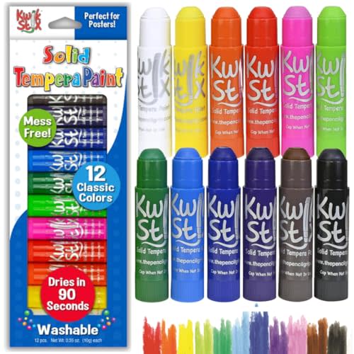 Kwik Stix Solid Tempera Paint Sticks, 12 Colors, Washable Paint Sticks for Kids, Super Quick Drying, Non-Toxic, Allergen Free, Comes in Classic Rainbow Colors, Ideal for Kids and Toddlers