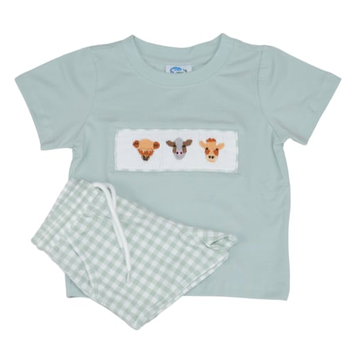 Cow Set- Hand Smocked Cows Shirt and Shorts Set