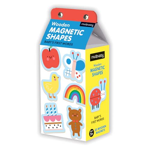 Mudpuppy Baby's First Words – Wooden Magnetic Shapes Featuring Adorable Everyday Objects for Children Ages 1 and Up