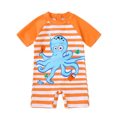YOUNGER TREE Baby Boys Swimsuit Toddler One Piece Zipper Bathing Suits Short Sleeve Rash Guard Swimwear
