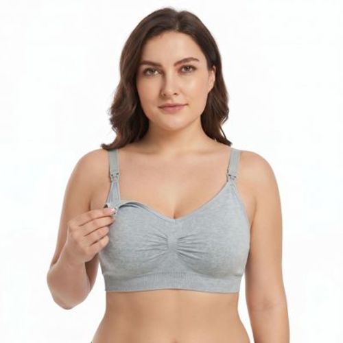 Anna-Kaci Women's Soft Stretch Nursing Bra with Clip-Down Cups, Ruched Front Support and Adjustable Straps for Comfortable Feeding - Medium, Gray