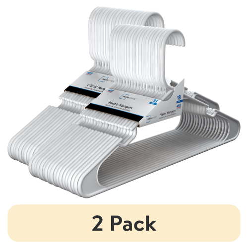 (2 pack) Mainstays Plastic Clothes Hangers, White, 18-Count, Durable for Everyday Use