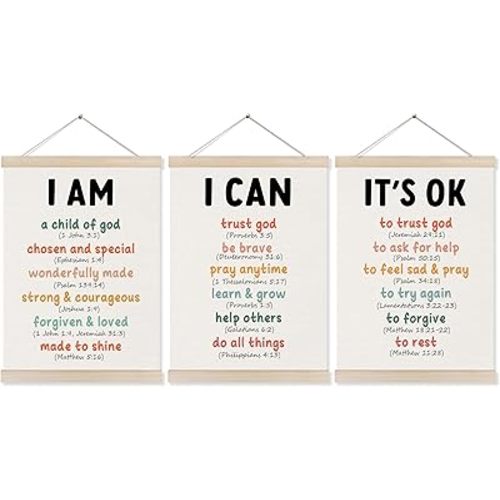 Koesus Inspirational Christian Classroom Wall Art Poster Hanger Frame 12x16 Inch Set of 3, Positive Affirmations for Kids, Motivational Canvas Pictures Prints Framed Wall Decor for Classroom Kids Room Playroom