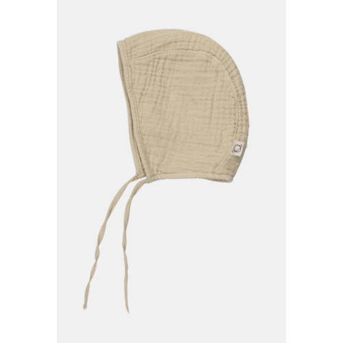 Organic gauze baby bonnet - Stone