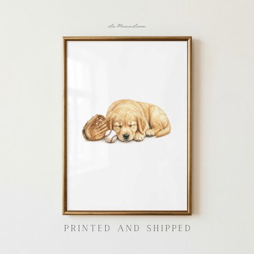 Baseball Golden Retriever Nursery Wall Art, Golden Retriever Puppy Print, Baseball Dog Decor, Sports Nursery Art, Dog Lover Baby Room Decor