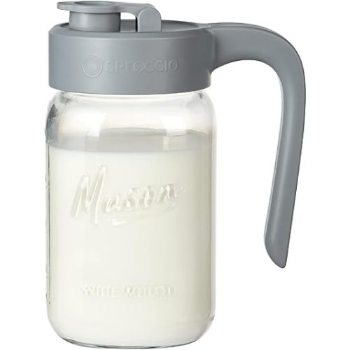 32 oz Glass Pitcher with Lid, 1 Quart Mason Jar Pitcher with Lid Airtight, Breast Milk Storage for Fridge, Ideal for Cold Brew Coffee, Iced Tea, Sun Tea, Juices