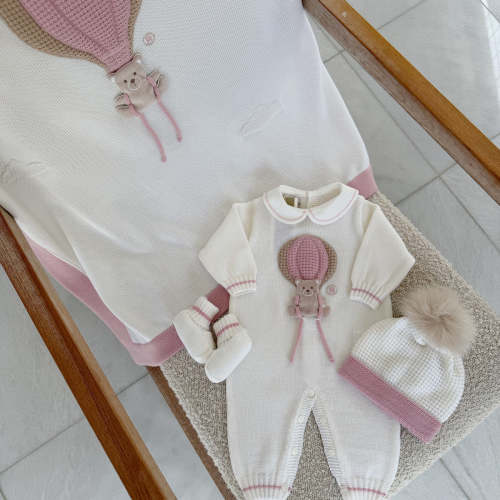 Beautiful knitted Merino Wool Baby Romper with Bear/Air Balloon detail – MI LOVES