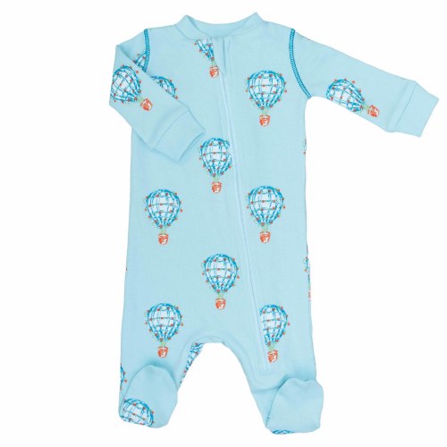 Children’s pima Footie Pajama with Blue Hot Air Balloon pattern – Heyward House
