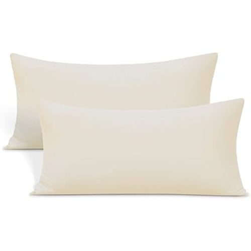 2-Pack Stretch Pillow Cases - Jersey Knit & Ultra Soft Envelope Closure Pillowcases T-Shirt Like Microfiber Blend - Suitable for Queen or Standard Size Set of 2, Beige