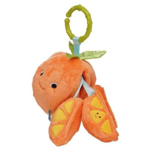 Mini-Apple Farm Orange Baby Travel Toy with Rattle, Squeaker, Crinkle Fabric & Teether Clip-on Attachment