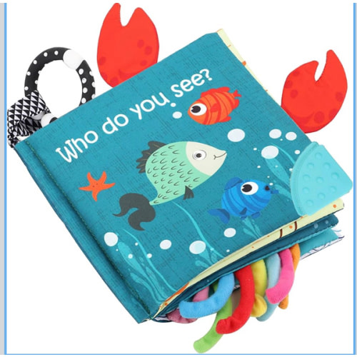 Fish Baby Books Toys, Touch Feel Cloth Crinkle Books for Babies,Baby Infant Toys 0-6, 6-12,12-18 Months,Early Learning Education, Christmas Shower Baby Gifts for Boys Girls,Teething,Mirror,Shark Ocean