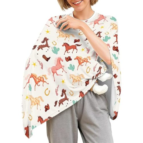 Lightweight Breast Feeding Covers for Women Western Cowboy Horses Breathable Breastfeeding Covers for Nursing Soft Fabric Universal Fit Newborn Essentials Must Haves Multi-Use Feeding Shawl