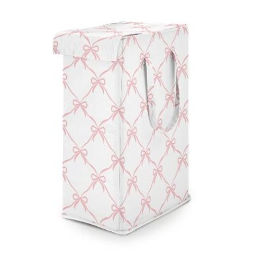 Sweet Jojo Designs Baby Girl Foldable Laundry Hamper with Handles Ballerina and Ballet Bows Pink and White