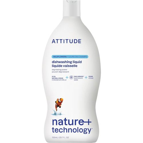ATTITUDE Dish Soap, EWG Verified, Plant-Based & Vegan Dishwashing Liquid, Naturally Derived, Wildflowers Scent, 23.7 Fl Oz