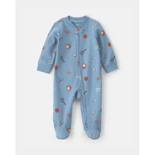 Baby Boy Sports 100% Cotton 2-Way Zip Sleep & Play Pajamas - Blue | Carter's