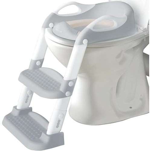 Jool Baby Potty Training Seat with 2 Step Ladder for Toddlers - Soft Cushioned Seat & Splash Guard, Adjustable Height (Gray)