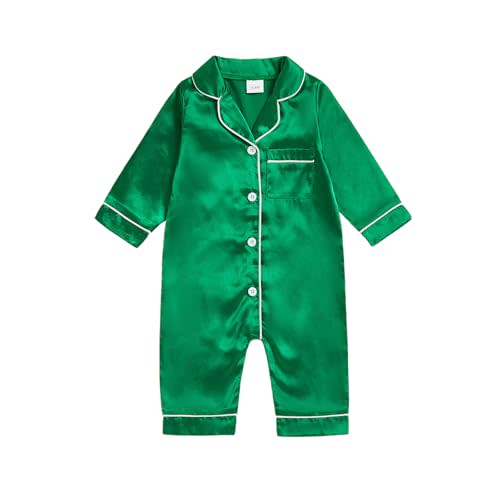 Biayxms Newborn Baby Girl Boy Silk Pajamas Romper Long Sleeve Button Down One Piece Satin Pj Infant Jumpsuit Sleepwear