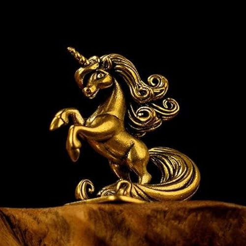 CHOVY Collectible Brass Unicorn Statue in Rearing Pose, 100% Solid Brass Handmade Figurine with Long Mane & Tail, Vintage Mythical Creature Decor for Desk, Office & Home, Unique Gift for Women
