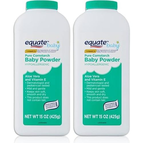 Equate Aloe and Vitamin E Pure Cornstarch Baby Powder (2 Pack - 15 oz)