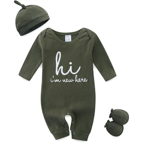 Newborn Baby Girl Clothes Boy Onesies Ribbed Romper Coming Home Outfits Letter Print 0~3Months Bodysuit