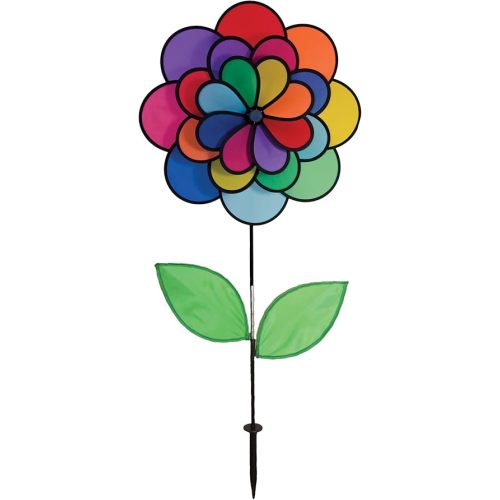In the Breeze 2797 Triple Wheel Colorful Wind Spinner, 19" Rainbow Double Flower with Leaves