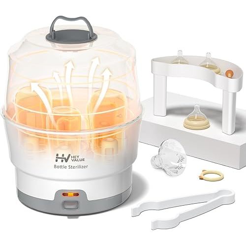 HEYVALUE Ease-Steam Bottle Sterilizer, Compact Baby Bottle Sterilizer, Fast One-Touch Operation (Esterilizador de Biberones), Electric Sterilizer for Baby Bottles, Baby Essentials & Breast Pump Parts