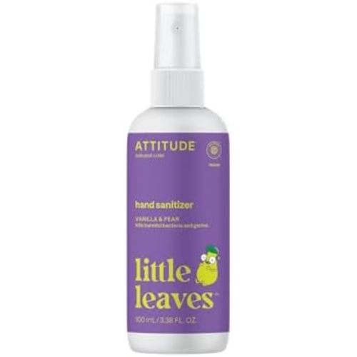 ATTITUDE Hand Sanitizer Spray for Kids & Adults, EWG Verified, Travel Size, Dermatologically Tested, Plant and Mineral Based, Vegan, Vanilla and Pear, 3.5 Fl Oz (Spray Bottle)