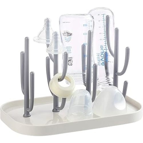 Baby Bottle Drying Rack with Tray, Creative Tree Branch Baby Bottle Dryer Holder for Bottles, Teats, Cups, Pump Parts and Accessories (1 Pc, Beige)