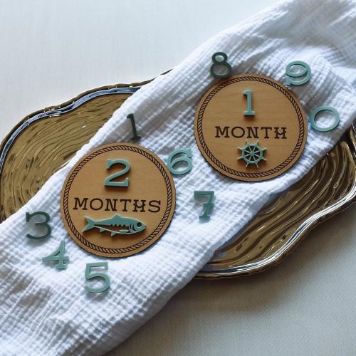 Nautical Baby Milestone Markers | Coastal Baby Milestone Discs | Wooden Monthly Baby Photo Prop | Baby Shower Gift