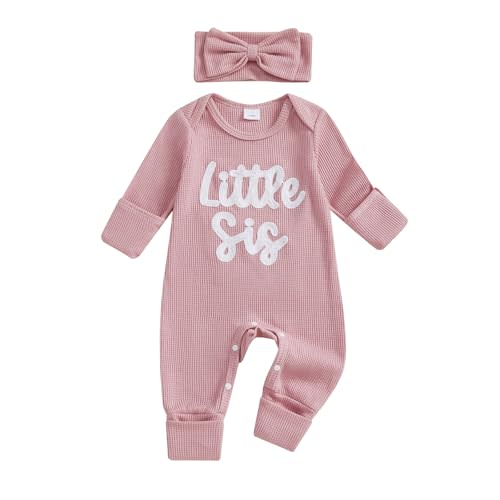 allshope Infant Baby Girl Fall Outfit Sweatshirt Romper Little Sister Lil Sis Long Sleeve Jumpsuit Onesie Newborn Clothes