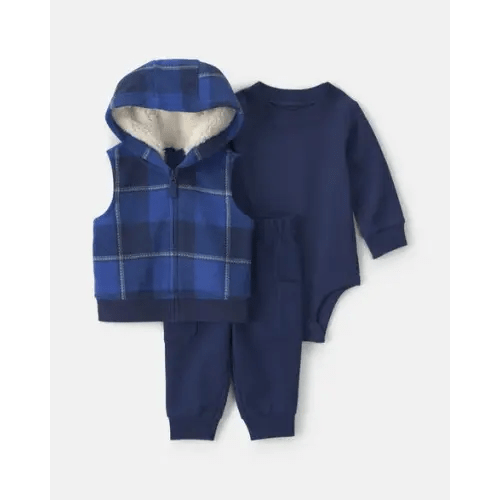 Baby Boy 3-Piece Buffalo Check Long-Sleeve Layering Set - Navy Blue | Carter's