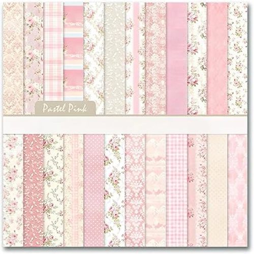 VIVIQUEN 24 Pack Pink Floral Double-Sided Paper, 12-inches Vintage Flowers Scrapbook Specialty Craft Paper Folded Flat for DIY Background Card Art Craft Making Scrapbook Photo Album Decor