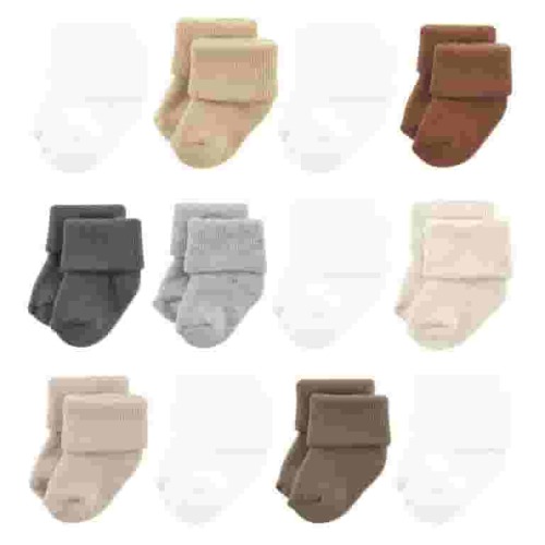 Hudson Baby Cotton Rich Newborn and Terry Socks, Neutral Tones, 0-6 Months