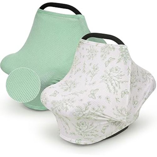 2 Pack Baby Car Seat Cover Full Breathable Mesh Stretchy Infant Carseat Canopy for Boys and Girls Multi-Use Nursing Cover for Breastfeeding Privacy Sunshade Shield Baby Essentials
