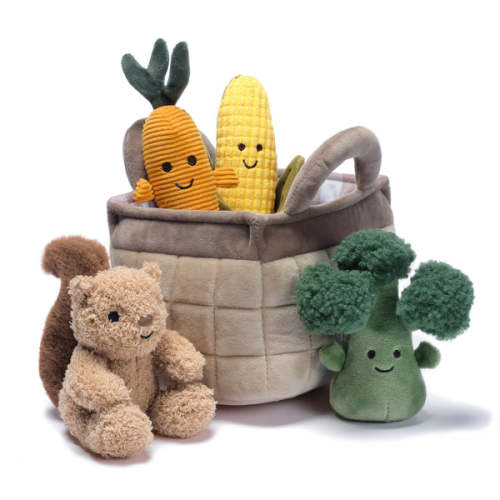 Plush Veggie Basket Play Set with Interactive Stuffed Vegetable Toys – Lambs & Ivy