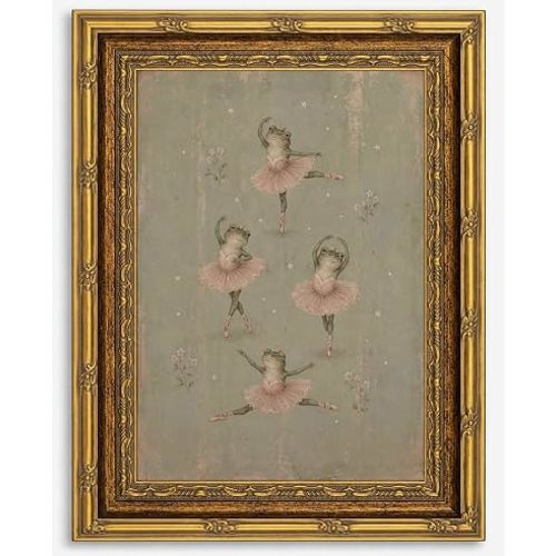 Vintage Gold Framed Ballet Frog Canvas Wall Art 9x11in