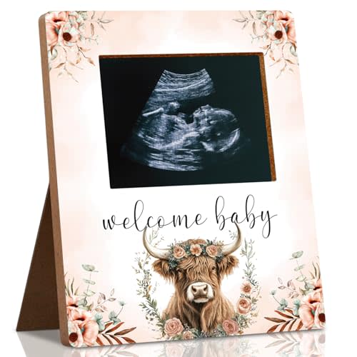 Highland Cow Baby Shower Photo Frame - West Cow Sonogram Picture Frame, Ultrasound Frame for Pregnancy Announcement Gender Reveal Parties, Keepsake for Expectant Parents