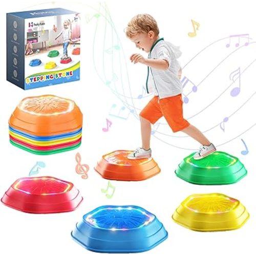 Holyton Upgraded Music Light-Up Stepping Stones for Kids, 5-Pack Sensory Balance Toys with Batteries, Non-Slip Design, for Ages 3–8, Ideal for Sensory Training, Indoor & Outdoor Play, Great Gift Idea