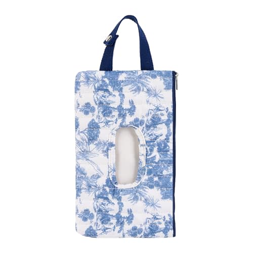 Quilted Baby Wipe Holder Floral Diaper Pouch Portable Quilted Wipes Bag for Car, Stroller (Dark Blue-2)