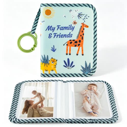 Boczif Baby Photo Album, Baby Memory Book Holds 4X6" Pictures(Blue) | My first photo album for baby, Soft Photo Cloth Book with Milestone Cards, Gift Set for Newborn Toddler & Kids