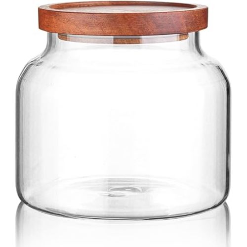 Labina Glass Storage Container Airtight Food Jars Kitchen Canister with Wood Lids, 47 Oz Wide Mouth Pantry Organization Glass Jar for Flour, Sugar, Cookie, Spagetti, Nuts and Candy