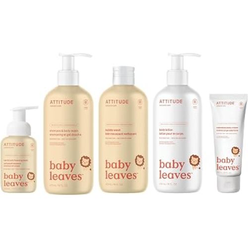 Bundle of ATTITUDE 2in1 Foaming Wash, Body Lotion, 2in1 Shampoo and Body Wash, Bubble Wash and Calendula Body Cream, EWG Verified, Dermatologically Tested, Vegan, Pear Nectar, 10 Fl Oz