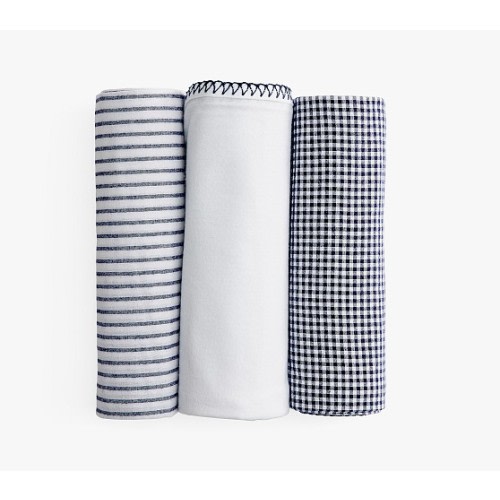 Gingham Flannel Swaddle Set | Pottery Barn Kids - NAVY