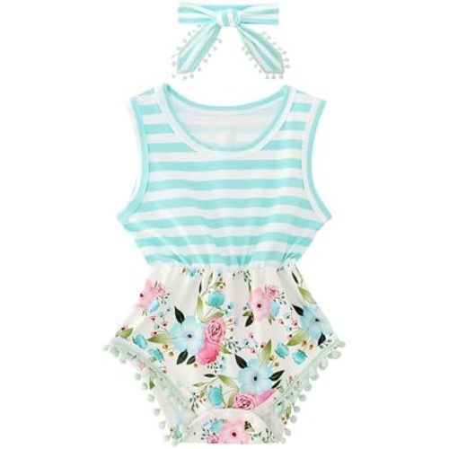 UNICOMIDEA Baby Girls Outfit Newborn Romper Jumpsuits Sleeveless One-Piece Clothes 0-24 Months Bodysuit with Headband