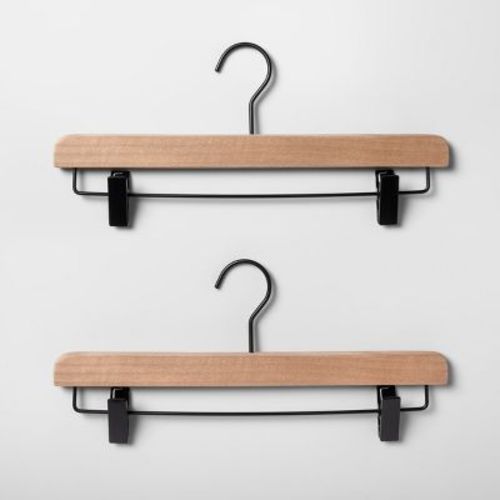 2pk Wood Pant Hangers with Clips Natural - Brightroom™: Non-Slip Skirt & Pants Storage, Adult Use, 1 Year Warranty
