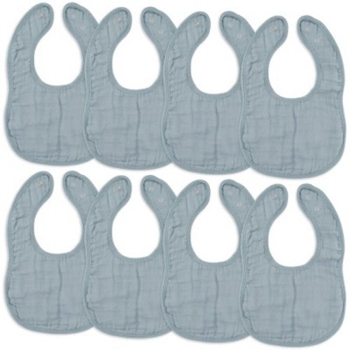 Muslin Cotton Baby Bibs, 8 Pack, Adjustable Size with Easy Snaps, Soft and Super Absorbent, Washable and Reusable - Pacific Blue