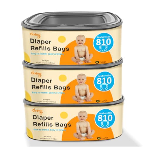 Jumbo Square Refill Fits Diaper Genie Classic, Compact, Select Pails | 3 Pack Holds Up to 2430 Newborn Diapers, 7-Layer Odor Control & Durable,Unscented Disposal Bag Refills with Continuous Film