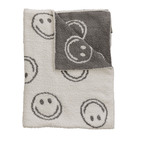 Charcoal Smiley Plush Blanket