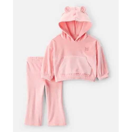 Baby Girl Bear Velour Hoodie & Pant Set - Pink | Carter's