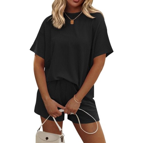 Ekouaer Womens Pajama Sets Short Sleeve Lounge Sets 2 Piece Pjs Tops and Shorts Outfits Matching Loungewear with Pockets